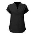 thumbnail image 5 of Tops for Women Plus Size Short Sleeved V-Neck Solid Color Shoulder Pullover T-shirt Black L, 5 of 5