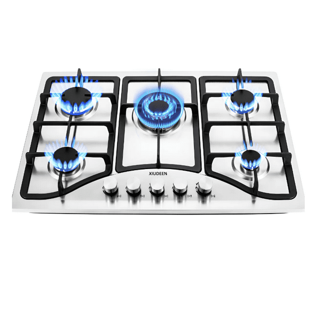 Parrilla De Gas Empotrable Estufa Gas De Mesa 5 Quemadores Acero Inoxidable Plateado 10.8kw