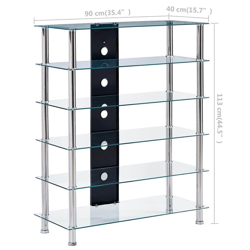 Kepooman 6 Tiers Tempered Glass Tv Stand for Home, Transparent Kepooman 6 Tiers Tempered Glass Tv Stand for Home, Transparent