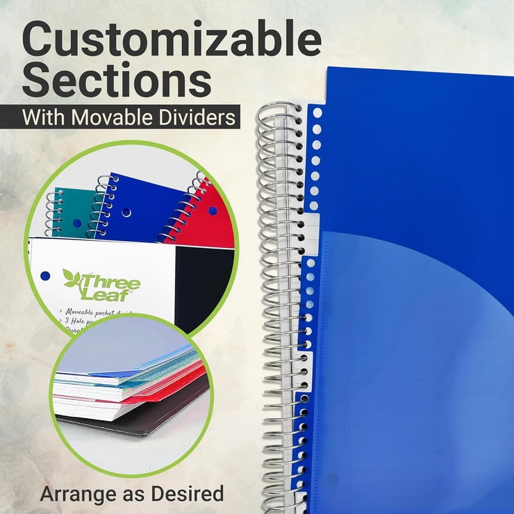 Three Leaf Spiral Notebook, College Ruled, 1 Subject, 100 Sheets, 11x8.5 Inches, Poly Cover, Pack of 16