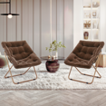 thumbnail image 3 of MoNiBloom Folding Saucer Chair Set of 2, Oversized Faux Fur Lounge Reading Seat with Thick Padded Metal Frame, for Bedroom Living Room, Brown, 3 of 9
