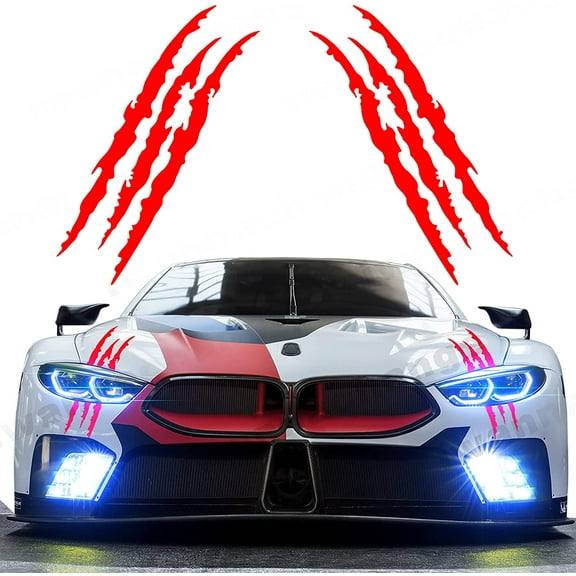 Monster Claw Marker Headlight Car Sticker Stripe Scratch Decal Vinyl for Sports Car SUV Pickup Truck Window Motorcycle (Red)