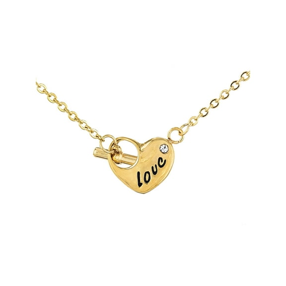 ELYA Women's Cubic Zirconia Engraved Love Heart Steel Necklace - 16"