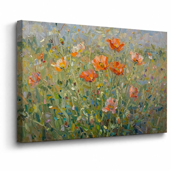 Flower Field Canvas Wall Art Framed Decor Colorful Wildflower Meadow Landscape canvas print for bathroom bedroom or living room