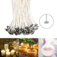 thumbnail image 5 of Candle Wicks, 100 Pcs Cotton Candle Wick Pre Waxed Candle Wicks with Stainless Steel Wick Fixed Holder and 100PCS Double-sided Dots Wick Stickers, 5 of 5