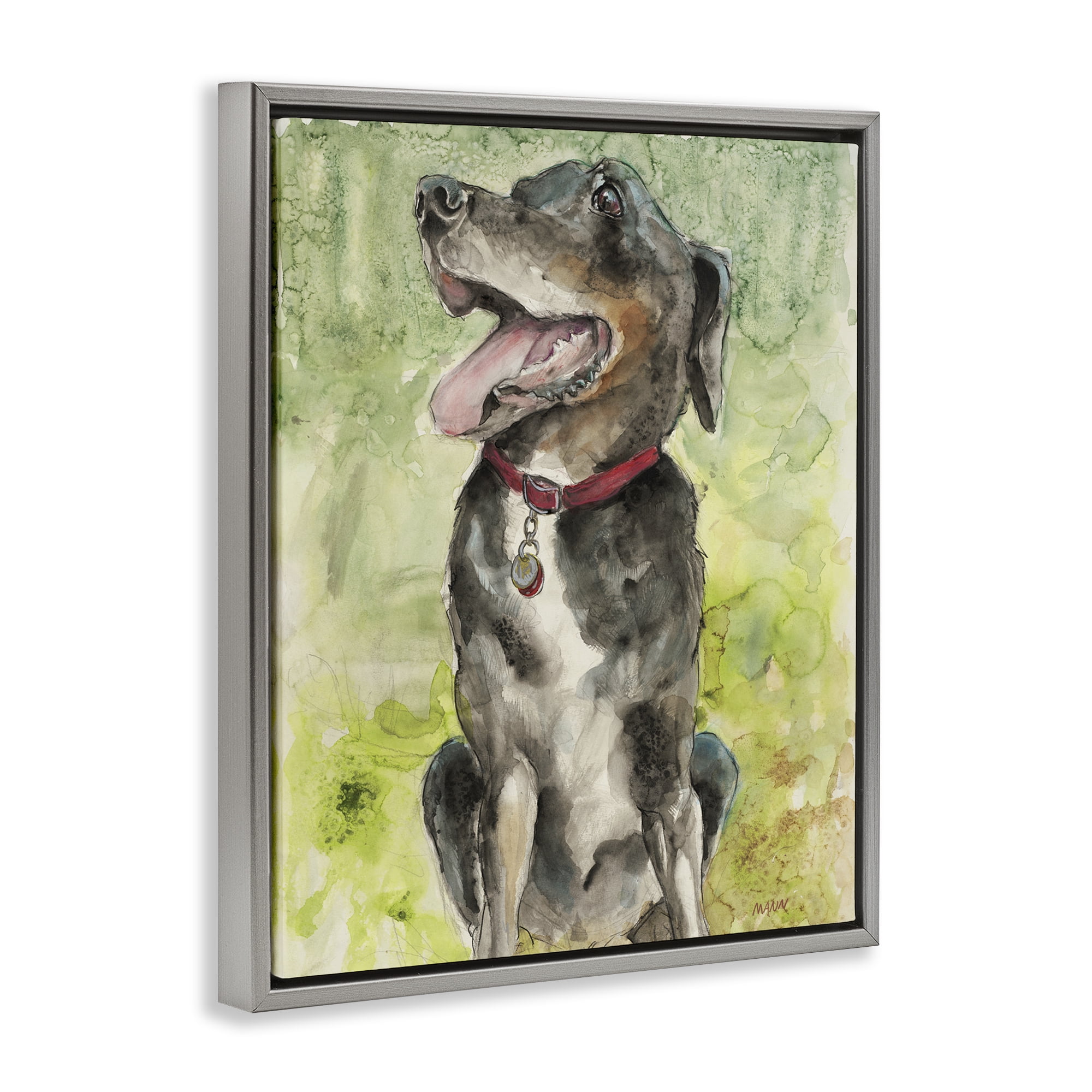 Stupell Industries A Dog's Happiness Gray Framed Floater Canvas Wall Art, design by Patti Mann