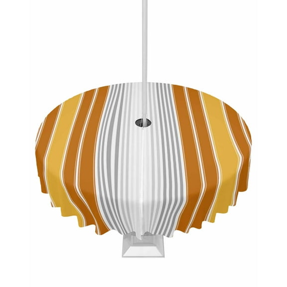 Hokiten Outdoor Tablecloths with Umbrella Hole & Zipper, Orange Stripes Round Tablecloths 60 Inch, Modern Farmhouse Simple Vertical Lines Waterproof Table Cloth, Patio/Pool/Picnic Table Covers