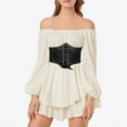 thumbnail image 5 of Robes Décontractées pour Adolescentes 2 Pcs Robe Blanche à Col Haut pour Femmes Robe Ligne Sans Bretelles Longueur Genou Patchwork Robe de Plage Costume de Carnaval Fête avec Ceinture, 5 of 5