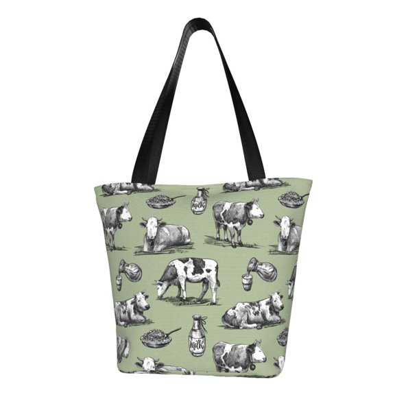 Kuqiui Farm Cows Print Canvas Tote Bag for Women Cute Clothing Book Aesthetic Casual Reusable Tote Shoulder Bags
