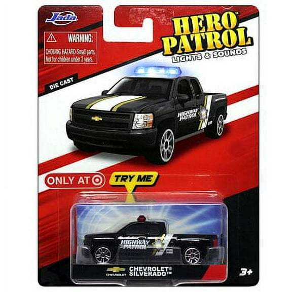 Chevy Silverado Black 1/64 with Lights & Sounds Jada Hero Patrol