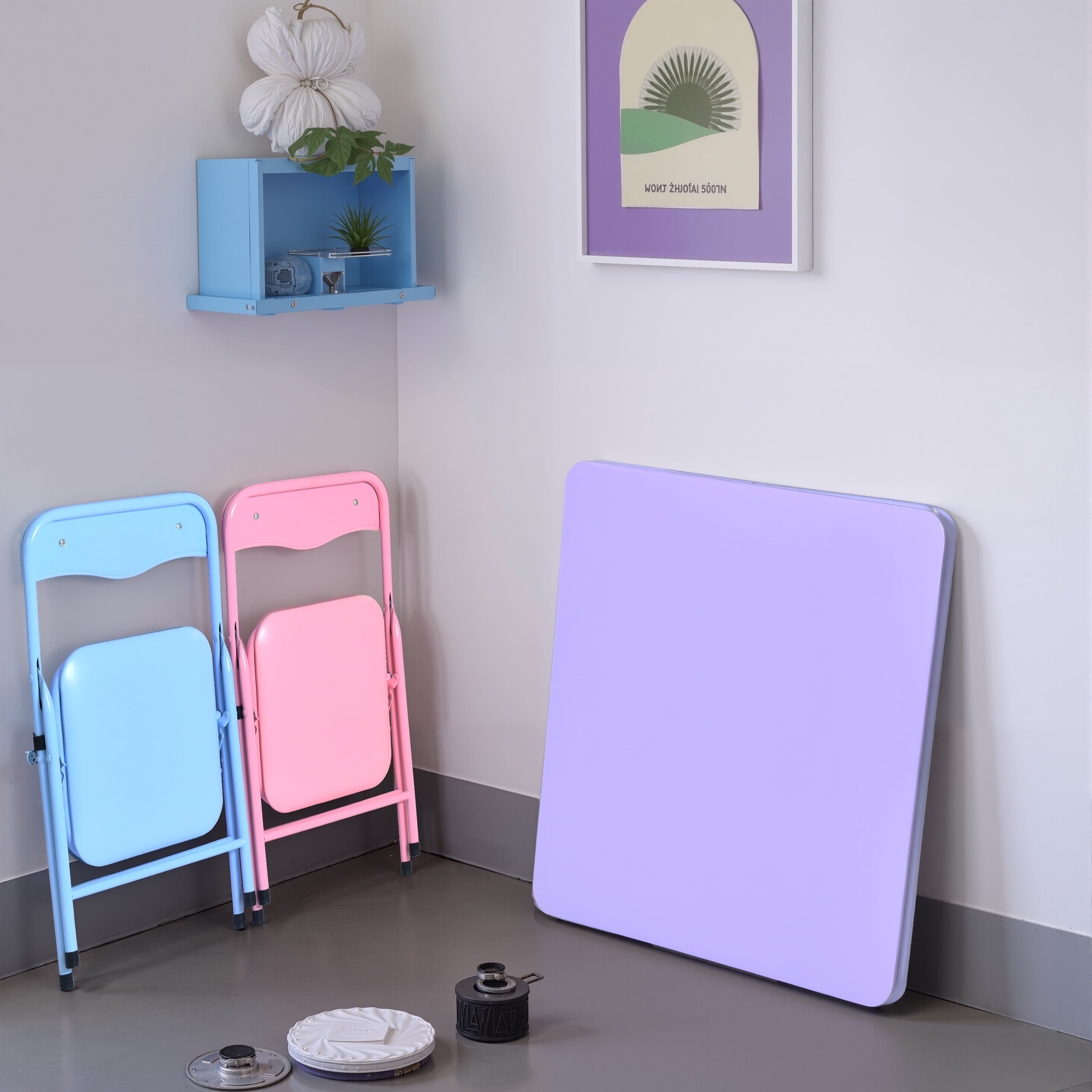Homy Casa Kids Activity Table and 2 Chairs Set, 3-Piece Folding Play Table Set, Pastel Multicolor