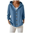 thumbnail image 4 of zaveiop Women's Casual Knitted Hooded Cardigan Solid Long Sleeve Button Down Loose 2025 Fall Sweater (Blue, M), 4 of 6