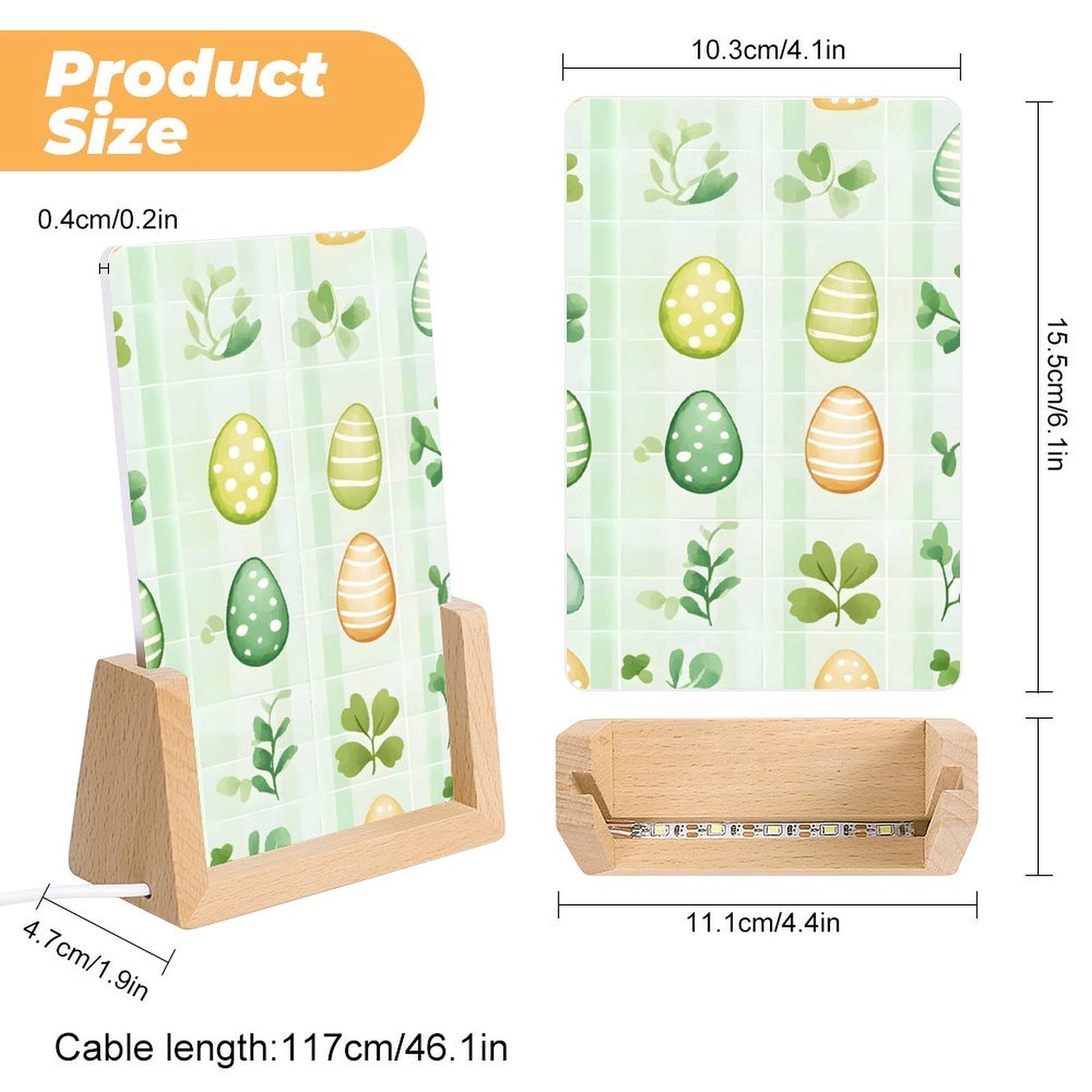 Acrylic Night Light Colorful Inclined Plug Base Simple To Install And Durable Not Easy Oxidation Rust Color Easter Day Easter Eggs Leaves Watercolor Eggs 6.1x4in