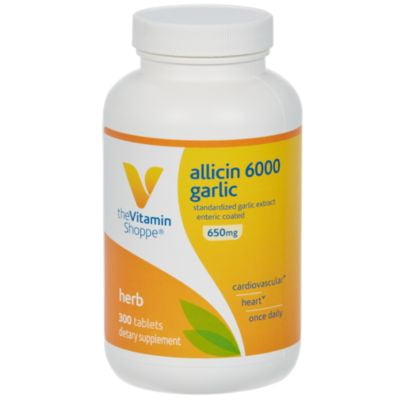 The Vitamin Shoppe Allicin 6000mcg Garlic, 650mg, Enteric Coated Tablets for Easy Swallowing, Promotes Healthy Cholesterol and Overall Hearth Health, Take Once Daily (300 (Best Supplements To Take For Overall Health)