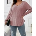 thumbnail image 4 of Women Plus Top 5XL Sweater Top Tunic Top Pullover Lady Top Long Sleeve Daily V-neck Autumn Daily Sweater Top Loungewear Striped Cogild, 4 of 5