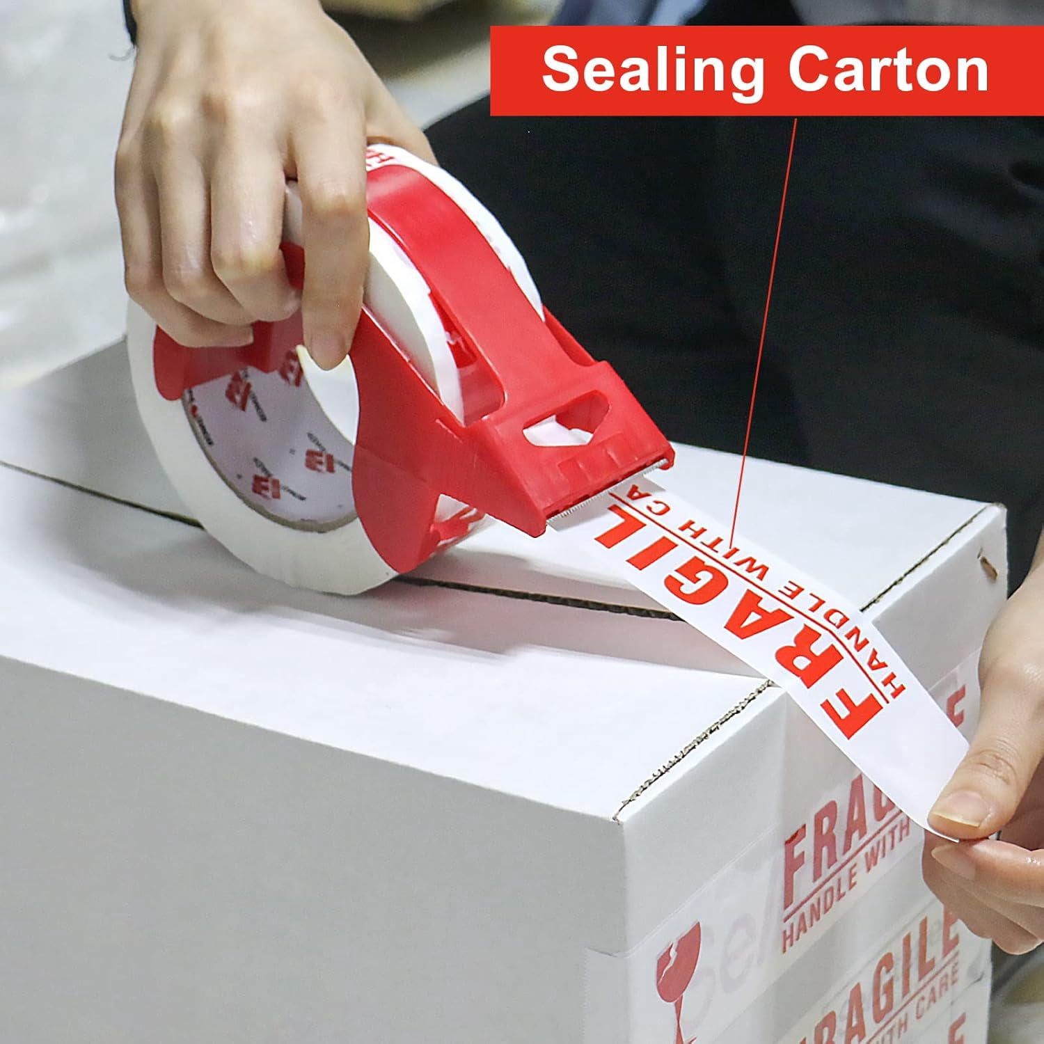6 rolls of breakable tape, 2 inches 180 feet (60 yards) - handle with care marking tape, breakable packing tape with dispenser, used for transporting and moving boxes heavy duty breakable tape.
