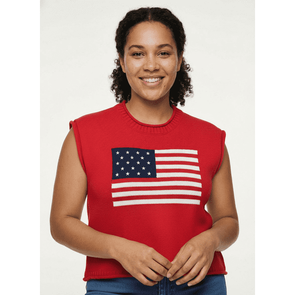 Jollidays Women's American Flag Crewneck Rolled Sleeve Pullover Sweater, Sizes S- XL