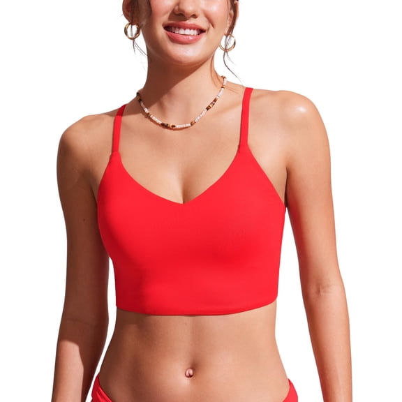 Top de Bikini CRZ YOGA en V Ajustable Rojo Profundo Talle Pequeño