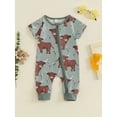 thumbnail image 2 of Nygoyerh Baby Girls Boys Western Summer Jumspuit Cow Print Short Sleeve Front Zipper One Piece Romper Newborn Infant Cute Bodysuit for Casual Daily 3M 6M 12M 18M, 2 of 9