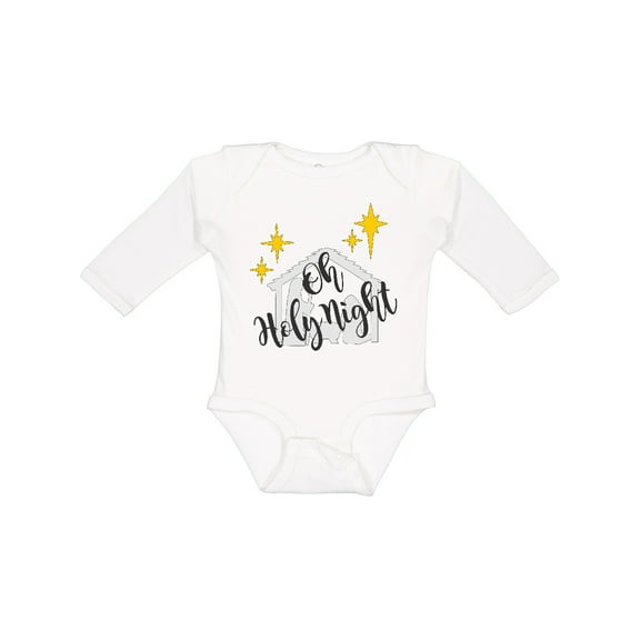 Inktastic Oh Holy Night Christmas Nativity with Yellow Stars Boys or Girls Long Sleeve Baby Bodysuit