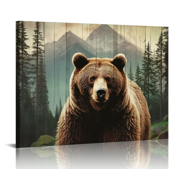 COMIO Farmhouse Bear Cabin Wall Art Rustic Forest Bear Pictures Wall Decor Natural Woodland Wildlife Painting Canvas Print Home Artwork For Living Room Bathroom Bedroom Kitchen Office