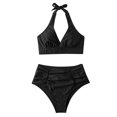 thumbnail image 1 of Mujer cómodo con almohadilla en el pecho sin aros sólido fruncido cuello halter Bikini Split traje de baño OAVQHLG3B Store lin121212, 1 of 4