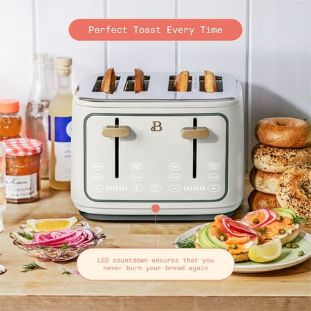Beautiful 4-Slice Toaster with Touch-Activated Display, White Icing by Drew Barrymore