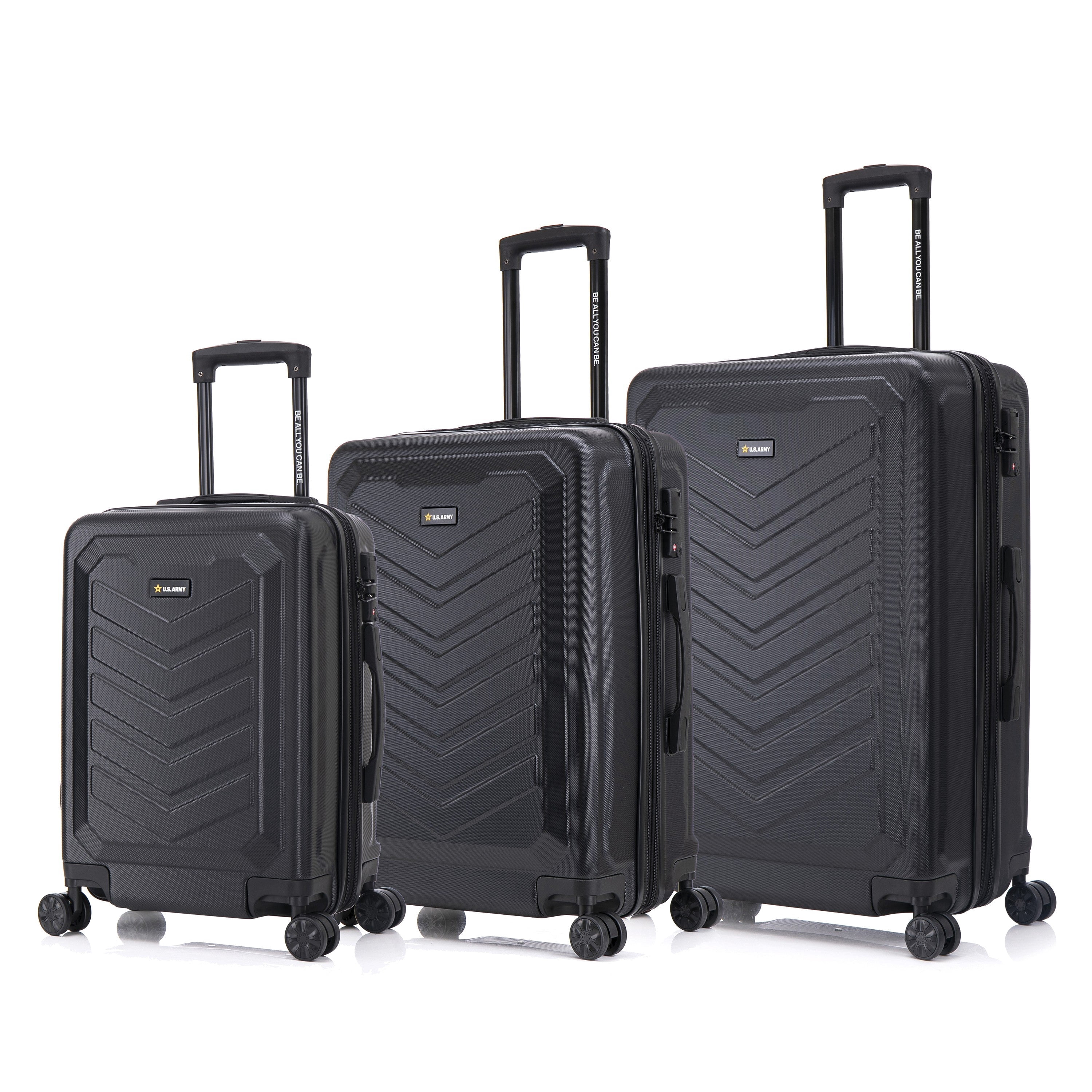 US ARMY FOX PRO 3-piece Luggage Set 20"/24"/28" Expandable Suitcases with TSA Lock Black