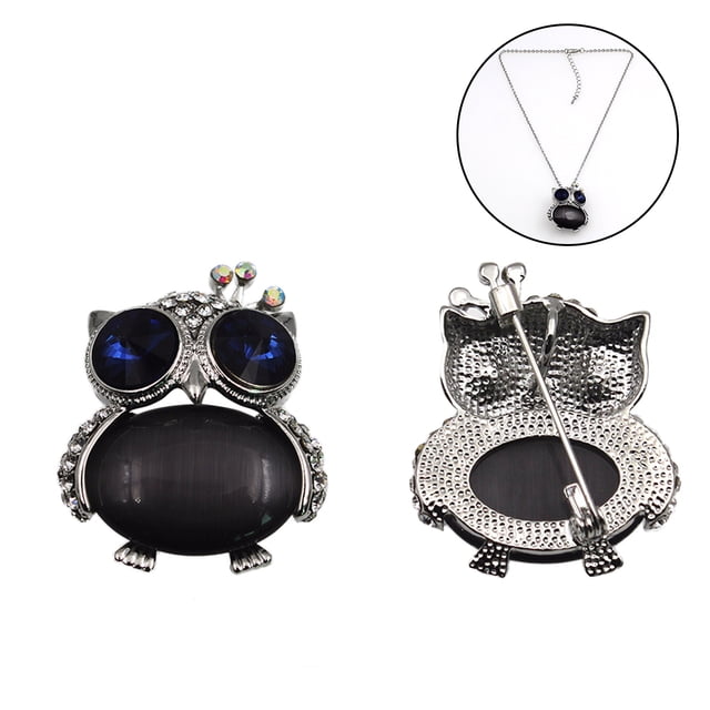 Brooch Pin Stylish Fashion Dual-Purpose Rhinestone Owl Shape Pendant Necklace Lapel Pin Animal Brooch with Chain