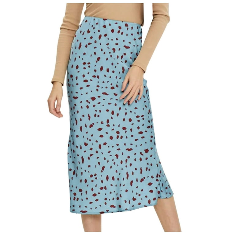 Women Fashion Leopard Printed High Elastic Satin A-Line Maxi Skirt