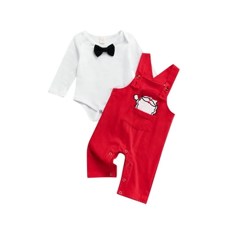 

Loalirando Baby Boy Girl Christmas Outfits Set Long-Sleeved Romper Suspender Trousers Festive Clothing