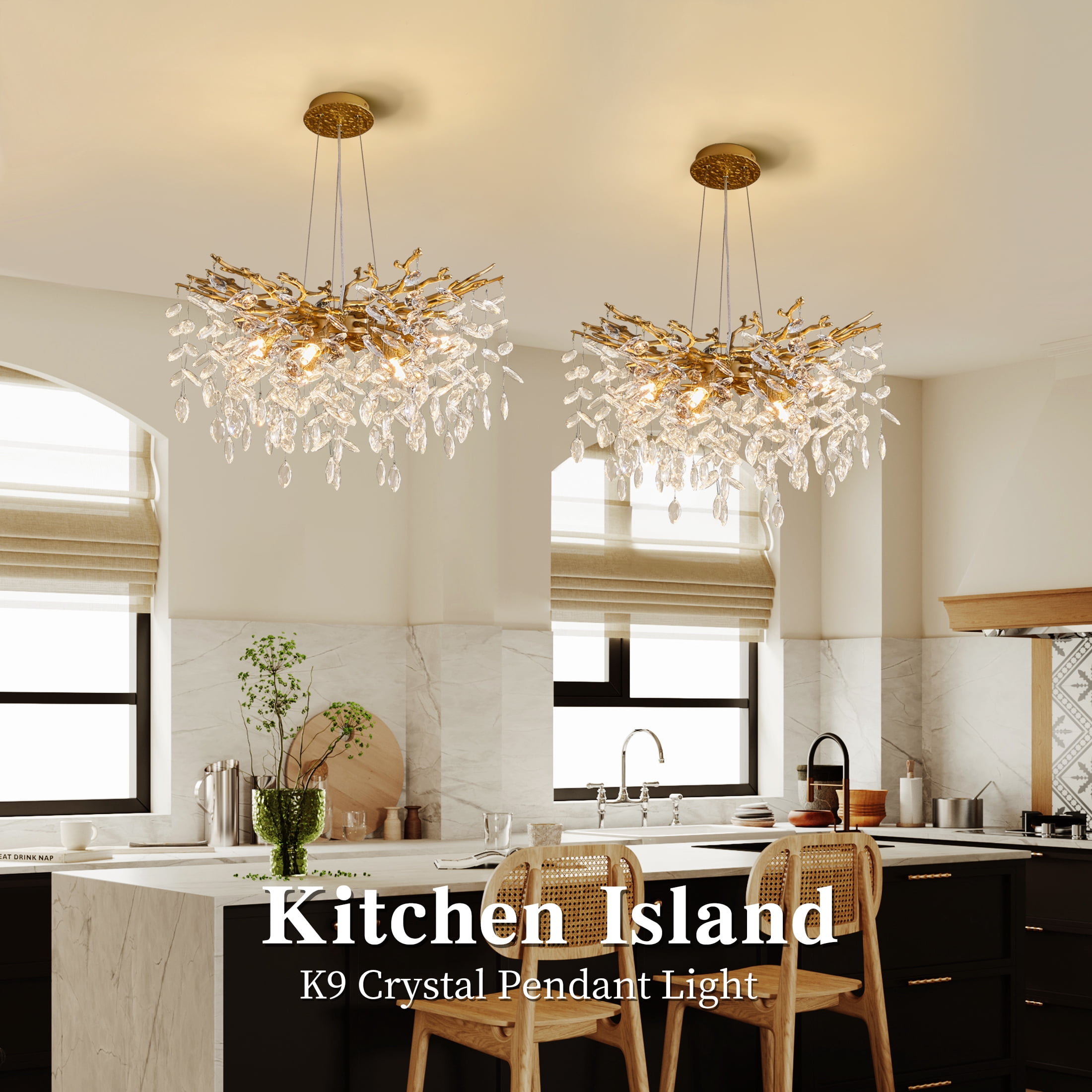 Modern Tree Branch Crystal Chandelier Luxury Gold Crystal Pendant Lighting 23.6" Contemporary 8-Light Chandeliers for Dining Room Kitchen Bedroom Living Room