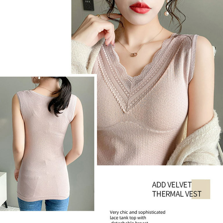 Woman Thermal Underwear Lace Solid Color Autumn Winter Warm Sexy Body Tops  Inner Wear Sim Padded Vest Clothing for Ladies Pink 
