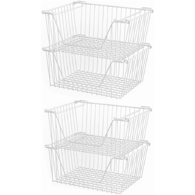 Stackable Storage Baskets Sturdy Metal Wire Freezer Bins Cabinet Organizer for Pantry Home Kitchen Organization