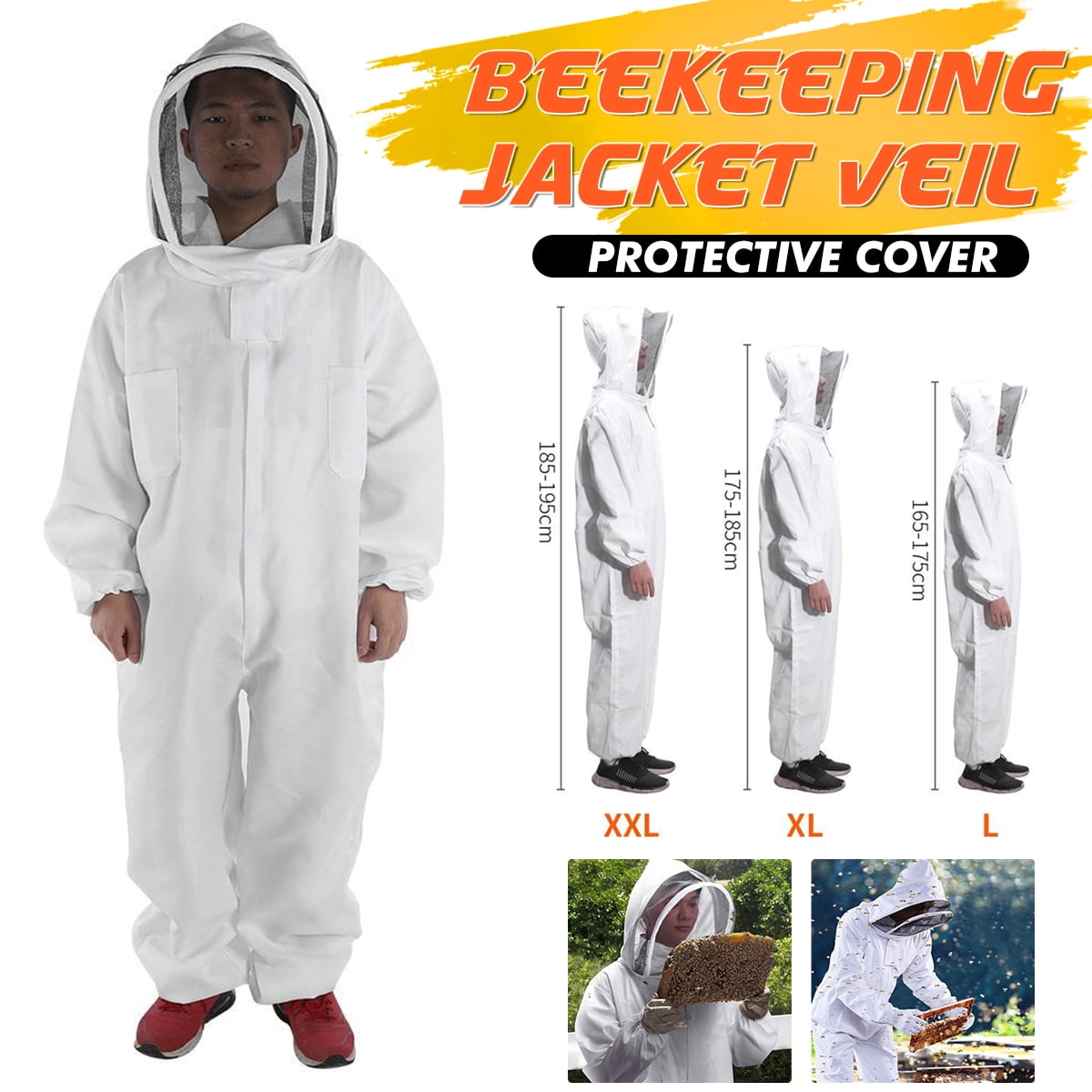 US XL Professional Beekeeping Polyester Full Body Bee Keeping Suit w/Veil Hood 