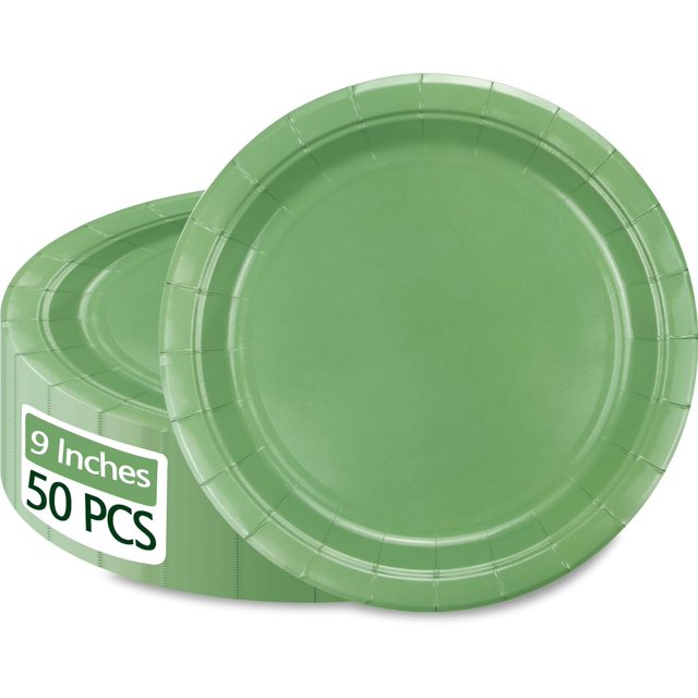 50Pcs Sage Green Paper Plates - 9\u201d Round Bulk Dinner Plates for Spring Summer Daily Use Holiday Picnic Celebrations