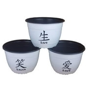 Fun Landscaping LLL217S3 Live, Laugh, Love Japanese Character Planter Set, White
