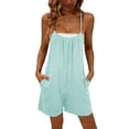 thumbnail image 2 of Pounoo Women's Rompers Spaghetti Strap Sleeveless Cotton Rompers Beach Resort Style Lightweight Breathable Loose Fit with Pockets Solid Color Rompers Gift, 2 of 6