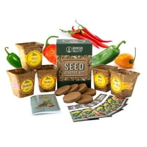 Hot Pepper Seeds Indoor Growing Kit - 5 Garden Pepper Non-GMO Vegetable Seeds - Labeled Coco Coir Starting Pots, Soil Pucks, Growing Guide - Indoor Hot Pepper Growing Kit - Seeds Include 5 Hot Peppers