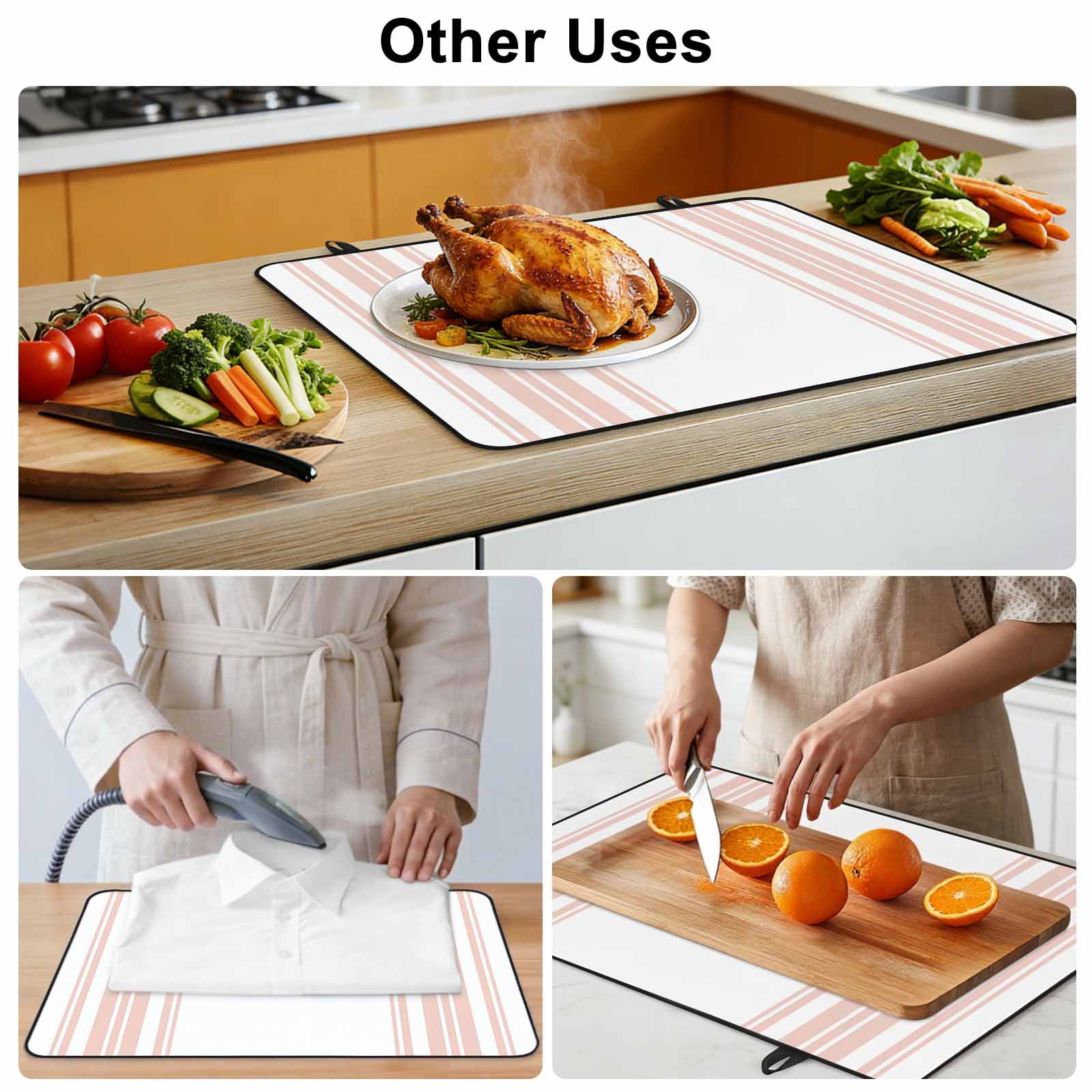 Pink Striped Stove Top Cover for Electric Stove, Heat-proof & Non Slip Glass Top Stove Cover Protector, Modern White Striped Abstract Art Aesthetics Kitchen Flat Cooktop Rubber Mat 24x21 Inches