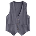 thumbnail image 4 of Endives Womens Cotton Linen Vest Casual Vest Top Outerwear Vest Stylish Short Vest Top Summer Grey, 4 of 5