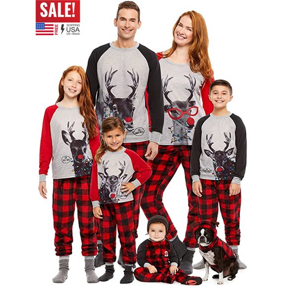 Family Pajamas Set Matching Family Christmas Printed Pjs Family Jammies Long Sleeve Sleepwear Sets for Baby Boys Girls and Adults