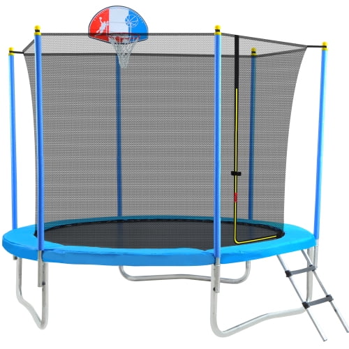 pijnlijk krijgen type 8Ft Trampoline For Kids With Safety Enclosure Net, Basketball Hoop And  Ladder, Easy Assembly Round Outdoor Recreational Trampoline - Walmart.com