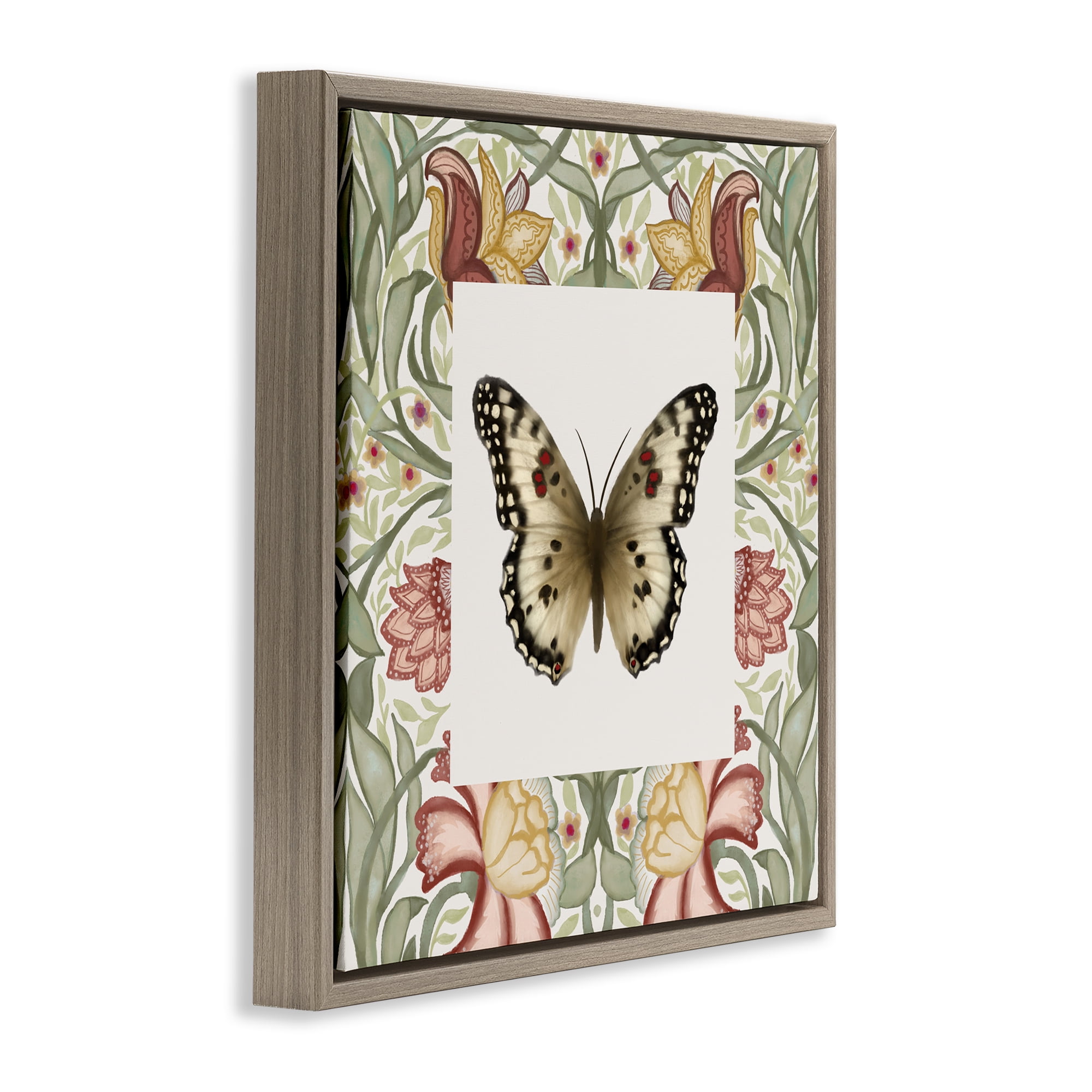 Stupell Industries Warm Toned Baroque Butterfly Brown Framed Floater Canvas Wall Art, design by Elizabeth Medley