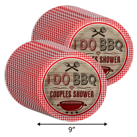 I Do BBQ Red Gingham Party Supplies - Couples Shower BBQ Large Plates - Bachelorette Bachelor Party Plates - Large 9" Paper Plates In Bulk 32 Piece