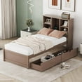 thumbnail image 2 of Twin Storage Bed with Bookcase Headboard, Twin Size Captain Bed Frame, with 2 Drawers and Charging Station, Twin Bed Frame with Storage, No Box Spring Needed, Easy Assembly, Brown, 2 of 10