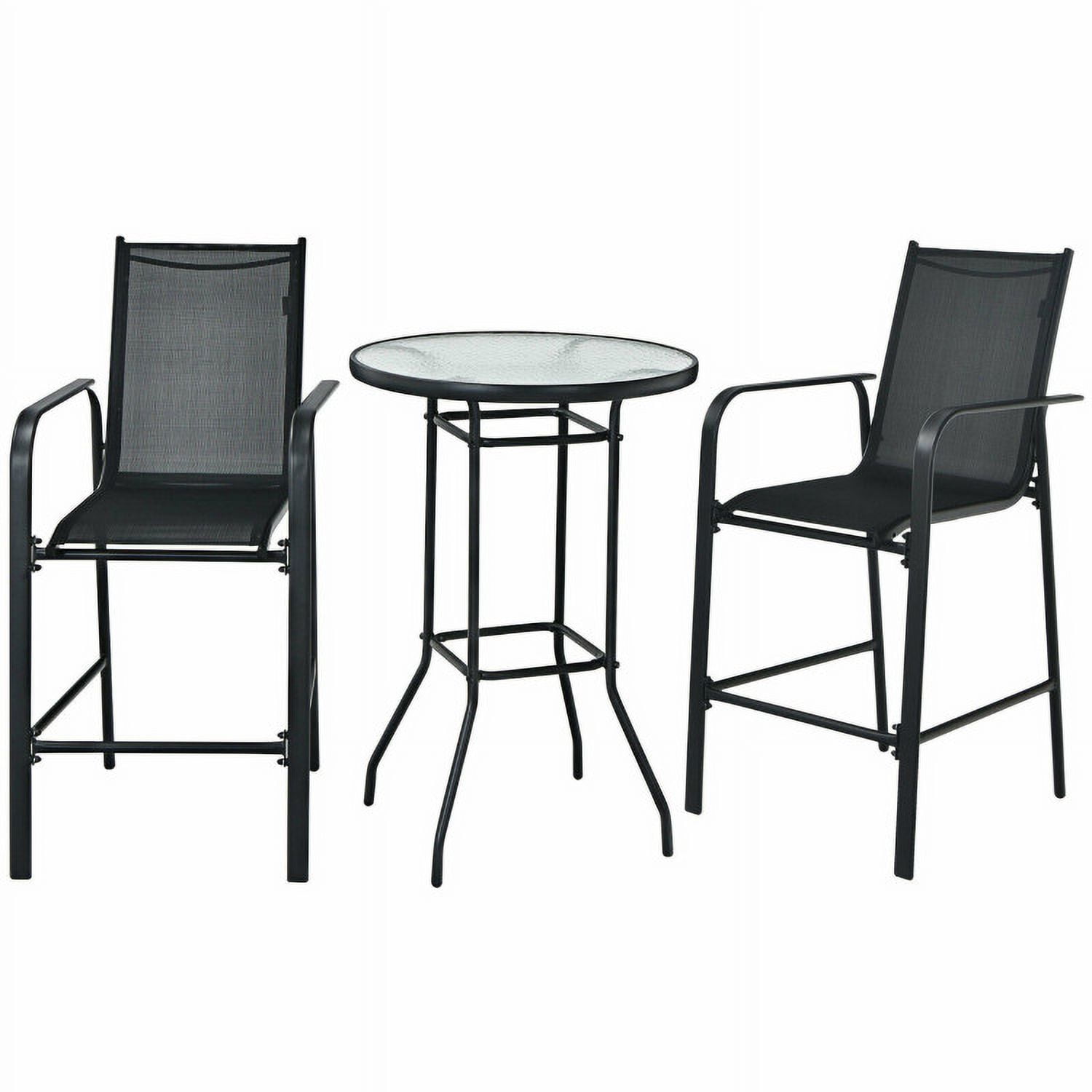 Aimee Lii 3 Pieces Outdoor Patio Bar Table Stool Set, Outdoor Patio Furniture, Black