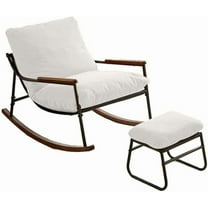 Rocking Chair with Footrest,Recliner Chair with Soft Cusion and Backrest,Solid Wood Glider Rocking Chair with Arm,Lounge Chair for Living Room, Bedroom,Office,White