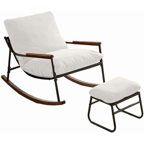 Rocking Chair with Footrest,Recliner Chair with Soft Cusion and Backrest,Solid Wood Glider Rocking Chair with Arm,Lounge Chair for Living Room, Bedroom,Office,White