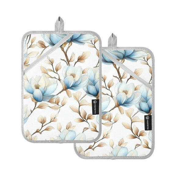 Beautiful Blue Magnolias Oven Mitts Pot Holders 2 pcs Heat Resistant for Kitchen Baking Grilling